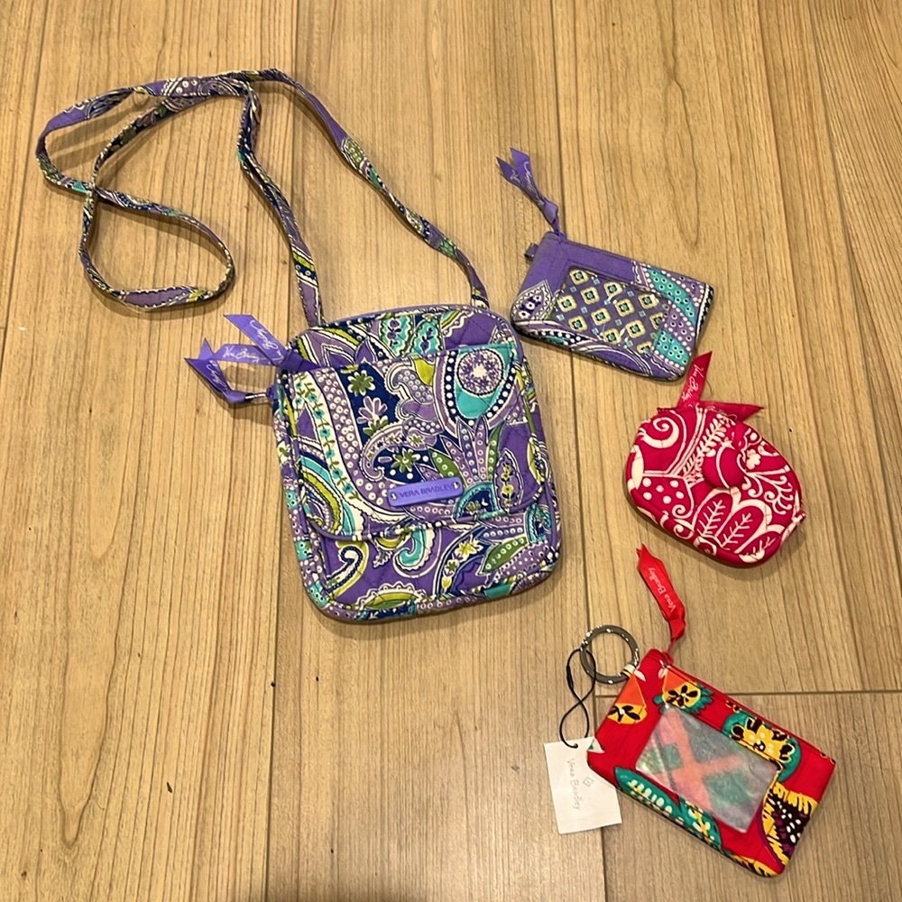 Vera Bradley Crossbody Purse and Colorful ID and Coin Pouches